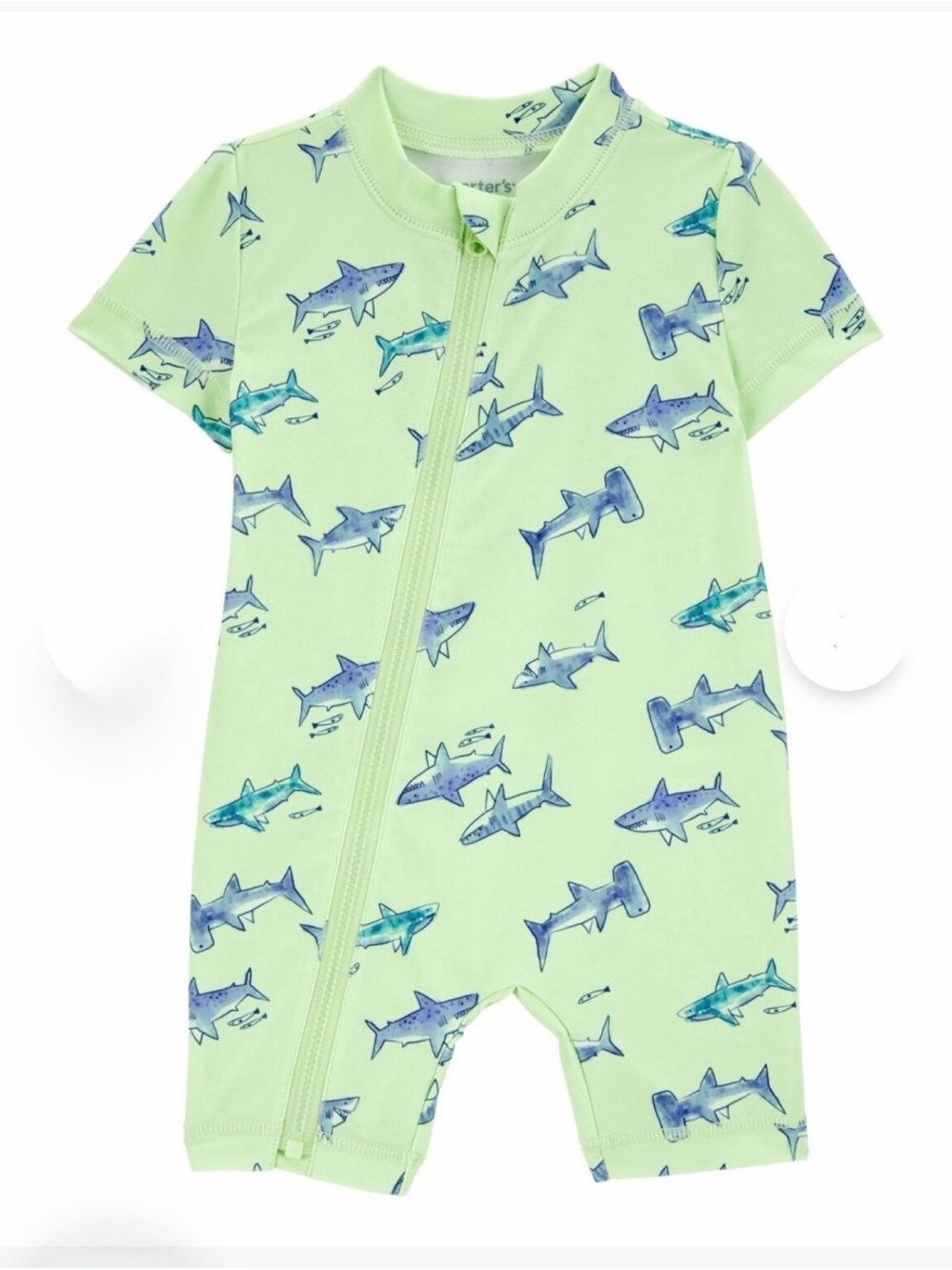 Carter's Mint and Blue Shark Short Sleeve Romper